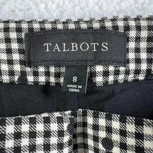 Talbots Women 8 Gingham Plaid Black White Polka Dot Wool Blend Ribbon Detail Car - Picture 7 of 16